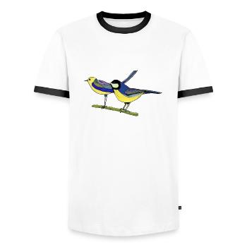 Oiseaux - T-shirt contrasté Homme - blanc/noir - Devant - AI Model Female 172 light (172cm) & AI Model Male 178 dark (178cm)