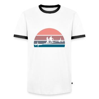 Randonnée au coucher du soleil - T-shirt contrasté Homme - blanc/noir - Devant - AI Model Female 172 light (172cm) & AI Model Male 178 dark (178cm)
