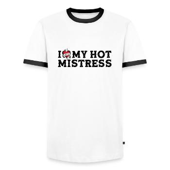 J’aime ma maîtresse chaude - I Heart My Mistress - T-shirt contrasté Homme - blanc/noir - Devant - AI Model Female 172 light (172cm) & AI Model Male 178 dark (178cm)