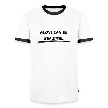 Alone can be beautiful Statement - Men's Ringer Shirt - white/black - Front - AI Model Female 172 light (172cm) & AI Model Male 178 dark (178cm)