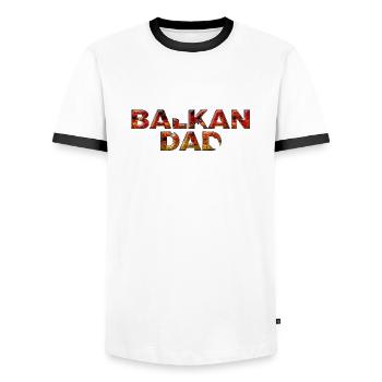 Balkan, Bosnien, Serbien, Kroatien, Jugoslawien, Mazedonien - Männer Kontrast-T-Shirt - Weiß/Schwarz - Vorne - AI Model Female 172 light (172cm) & AI Model Male 178 dark (178cm)