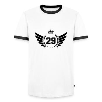 Coat of arms 29 - Men's Ringer Shirt - white/black - Front - AI Model Female 172 light (172cm) & AI Model Male 178 dark (178cm)