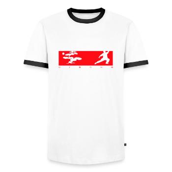 Bonsaï Qigong - T-shirt contrasté Homme - blanc/noir - Devant - AI Model Female 172 light (172cm) & AI Model Male 178 dark (178cm)
