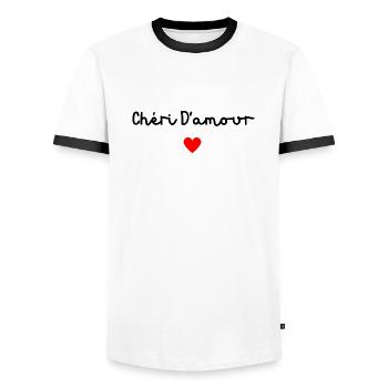 Chéri d’amour - T-shirt contrasté Homme - blanc/noir - Devant - AI Model Female 172 light (172cm) & AI Model Male 178 dark (178cm)
