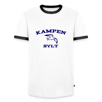Sylt - North Sea - Germany - Kampen - Island - Men's Ringer Shirt - white/black - Front - AI Model Female 172 light (172cm) & AI Model Male 178 dark (178cm)