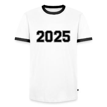 2025 - Männer Kontrast-T-Shirt - Weiß/Schwarz - Vorne - AI Model Female 172 light (172cm) & AI Model Male 178 dark (178cm)