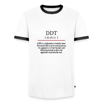 DDT - spelling and description - Männer Kontrast-T-Shirt - Weiß/Schwarz - Vorne - AI Model Female 172 light (172cm) & AI Model Male 178 dark (178cm)