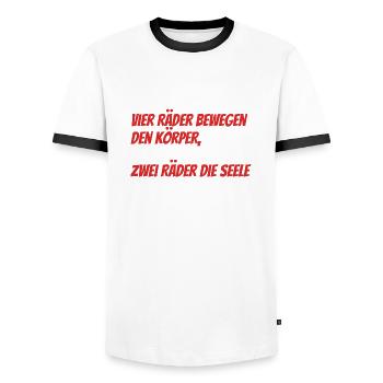 Four wheels move the body, two the soul - Men's Ringer Shirt - white/black - Front - AI Model Female 172 light (172cm) & AI Model Male 178 dark (178cm)