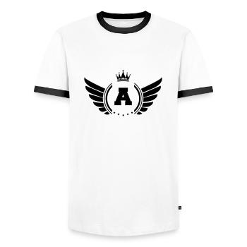 coat of arms A - Men's Ringer Shirt - white/black - Front - AI Model Female 172 light (172cm) & AI Model Male 178 dark (178cm)