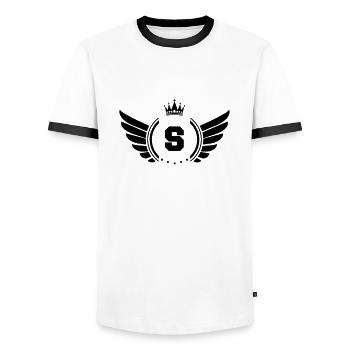 wappen S - Männer Kontrast-T-Shirt - Weiß/Schwarz - Vorne - AI Model Female 172 light (172cm) & AI Model Male 178 dark (178cm)