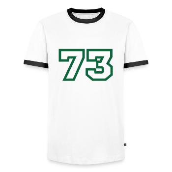 Number 73 sport - Men's Ringer Shirt - white/black - Front - AI Model Female 172 light (172cm) & AI Model Male 178 dark (178cm)
