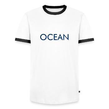 Logo de conception de lettrage de l’océan Mer - T-shirt contrasté Homme - blanc/noir - Devant - AI Model Female 172 light (172cm) & AI Model Male 178 dark (178cm)