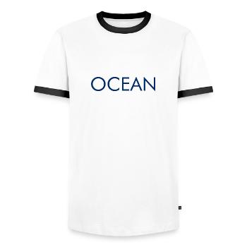 Logo de conception de lettrage de l’océan Mer - T-shirt contrasté Homme - blanc/noir - Devant - AI Model Female 172 light (172cm) & AI Model Male 178 dark (178cm)
