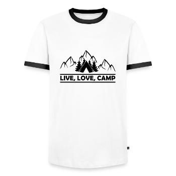 Live Love Camp - Men's Ringer Shirt - white/black - Front - AI Model Female 172 light (172cm) & AI Model Male 178 dark (178cm)