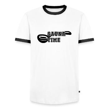 Sauna Wellness Spa - Men's Ringer Shirt - white/black - Front - AI Model Female 172 light (172cm) & AI Model Male 178 dark (178cm)