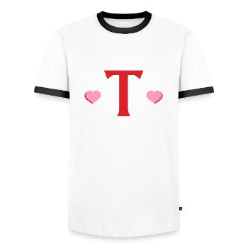 Lettre t cœurs rouges - T-shirt contrasté Homme - blanc/noir - Devant - AI Model Female 172 light (172cm) & AI Model Male 178 dark (178cm)