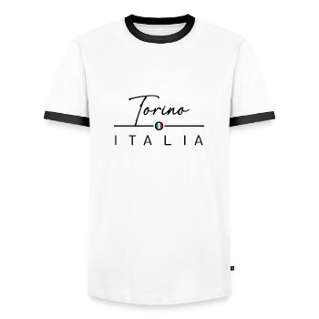 Italia - Torino - Turin - Italien - Italy - Männer Kontrast-T-Shirt - Weiß/Schwarz - Vorne - AI Model Female 172 light (172cm) & AI Model Male 178 dark (178cm)