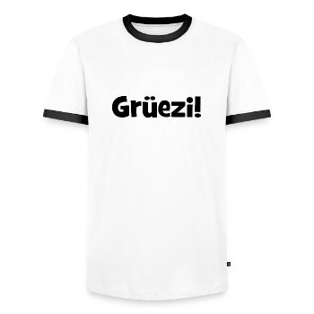 Grüezi - Schweiz - Switzerland - Swiss - Suisse - Men's Ringer Shirt - white/black - Front - AI Model Female 172 light (172cm) & AI Model Male 178 dark (178cm)