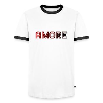 amore - Italia - Italy - Love Italian Love - Men's Ringer Shirt - white/black - Front - AI Model Female 172 light (172cm) & AI Model Male 178 dark (178cm)