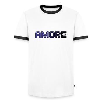 amore - Italia - Italy - Love Italian Love - Men's Ringer Shirt - white/black - Front - AI Model Female 172 light (172cm) & AI Model Male 178 dark (178cm)