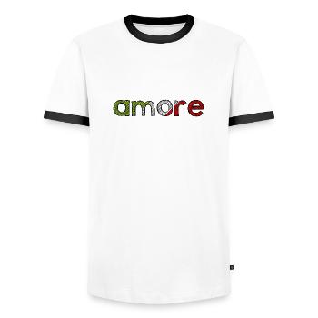 amore - Italia - Italy - Love Italian Love - Men's Ringer Shirt - white/black - Front - AI Model Female 172 light (172cm) & AI Model Male 178 dark (178cm)