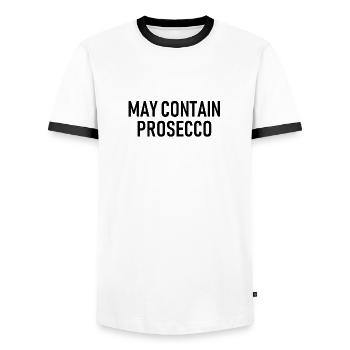 May contain Prosecco - Alkohol - Männer Kontrast-T-Shirt - Weiß/Schwarz - Vorne - AI Model Female 172 light (172cm) & AI Model Male 178 dark (178cm)