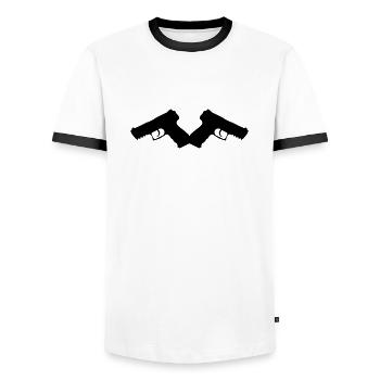 gun2_2_mal6 - Männer Kontrast-T-Shirt - Weiß/Schwarz - Vorne - AI Model Female 172 light (172cm) & AI Model Male 178 dark (178cm)