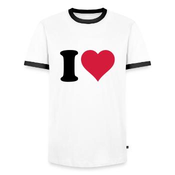 I_love - T-shirt contrasté Homme - blanc/noir - Devant - AI Model Female 172 light (172cm) & AI Model Male 178 dark (178cm)