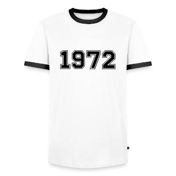 1972 - T-shirt contrasté Homme - blanc/noir - Devant - AI Model Female 172 light (172cm) & AI Model Male 178 dark (178cm)