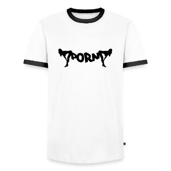 porn - T-shirt contrasté Homme - blanc/noir - Devant - AI Model Female 172 light (172cm) & AI Model Male 178 dark (178cm)