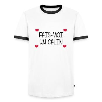 Fais-moi un calin - T-shirt contrasté Homme - blanc/noir - Devant - AI Model Female 172 light (172cm) & AI Model Male 178 dark (178cm)
