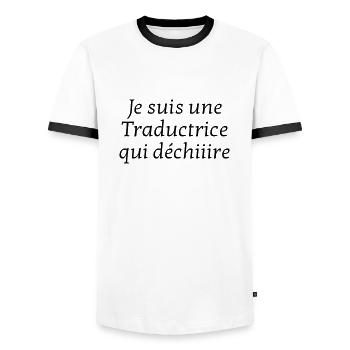 traducteur / traduction / traductrice / traduire - T-shirt contrasté Homme - blanc/noir - Devant - AI Model Female 172 light (172cm) & AI Model Male 178 dark (178cm)