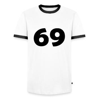 69 - Men's Ringer Shirt - white/black - Front - AI Model Female 172 light (172cm) & AI Model Male 178 dark (178cm)