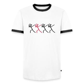dabbing team figures - Männer Kontrast-T-Shirt - Weiß/Schwarz - Vorne - AI Model Female 172 light (172cm) & AI Model Male 178 dark (178cm)