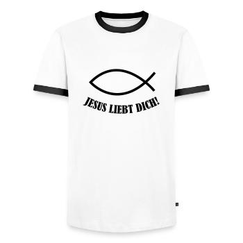 jesus_liebt_dich_001 - Männer Kontrast-T-Shirt - Weiß/Schwarz - Vorne - AI Model Female 172 light (172cm) & AI Model Male 178 dark (178cm)