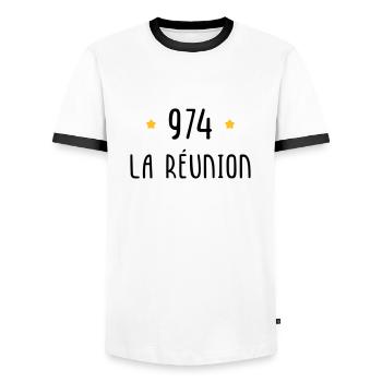 974 La Réunion - T-shirt contrasté Homme - blanc/noir - Devant - AI Model Female 172 light (172cm) & AI Model Male 178 dark (178cm)