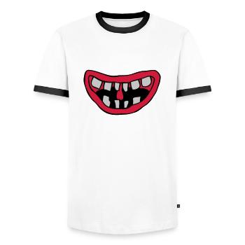 Conception de la bouche de monstre rieur - T-shirt contrasté Homme - blanc/noir - Devant - AI Model Female 172 light (172cm) & AI Model Male 178 dark (178cm)