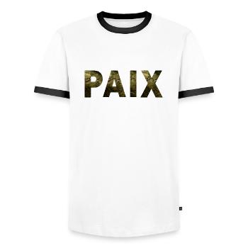 Paix Camouflage Militaire - T-shirt contrasté Homme - blanc/noir - Devant - AI Model Female 172 light (172cm) & AI Model Male 178 dark (178cm)