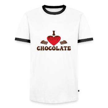I love Chocolate - Men's Ringer Shirt - white/black - Front - AI Model Female 172 light (172cm) & AI Model Male 178 dark (178cm)