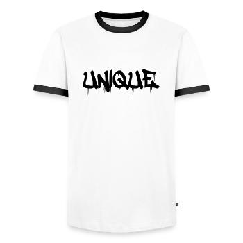 Unique - Men's Ringer Shirt - white/black - Front - AI Model Female 172 light (172cm) & AI Model Male 178 dark (178cm)