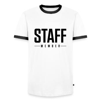 Staff Member - Men's Ringer Shirt - white/black - Front - AI Model Female 172 light (172cm) & AI Model Male 178 dark (178cm)