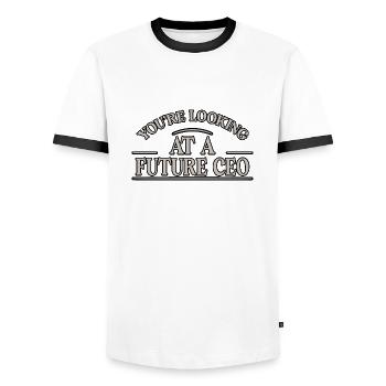 Vous êtes à la recherche d’un futur PDG 2 - T-shirt contrasté Homme - blanc/noir - Devant - AI Model Female 172 light (172cm) & AI Model Male 178 dark (178cm)