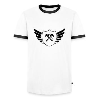 wappen shield dachdecker - Männer Kontrast-T-Shirt - Weiß/Schwarz - Vorne - AI Model Female 172 light (172cm) & AI Model Male 178 dark (178cm)