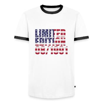 33e anniversaire Edition limitée 08/1991 - T-shirt contrasté Homme - blanc/noir - Devant - AI Model Female 172 light (172cm) & AI Model Male 178 dark (178cm)