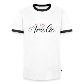 Amelie Name Heart - Men's Ringer Shirt - white/black - Front - AI Model Female 172 light (172cm) & AI Model Male 178 dark (178cm)