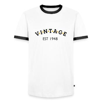 Vintage is 1948 - Men's Ringer Shirt - white/black - Front - AI Model Female 172 light (172cm) & AI Model Male 178 dark (178cm)
