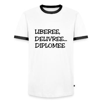 DIPLOMEE - T-shirt contrasté Homme - blanc/noir - Devant - AI Model Female 172 light (172cm) & AI Model Male 178 dark (178cm)