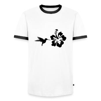 Kolibri Hibiskus Blüte Blume tropisch Hawaii Shirt - Männer Kontrast-T-Shirt - Weiß/Schwarz - Vorne - AI Model Female 172 light (172cm) & AI Model Male 178 dark (178cm)