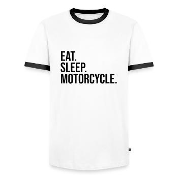 Eat sleep motorcycle - T-shirt contrasté Homme - blanc/noir - Devant - AI Model Female 172 light (172cm) & AI Model Male 178 dark (178cm)