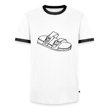 Jesuslatschen - Männer Kontrast-T-Shirt - Weiß/Schwarz - Vorne - AI Model Female 172 light (172cm) & AI Model Male 178 dark (178cm)